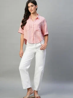Women Cottonworld Tops & Shirts | Tops & Shirts^Women's 100% Linen Boxy Fit Blouse