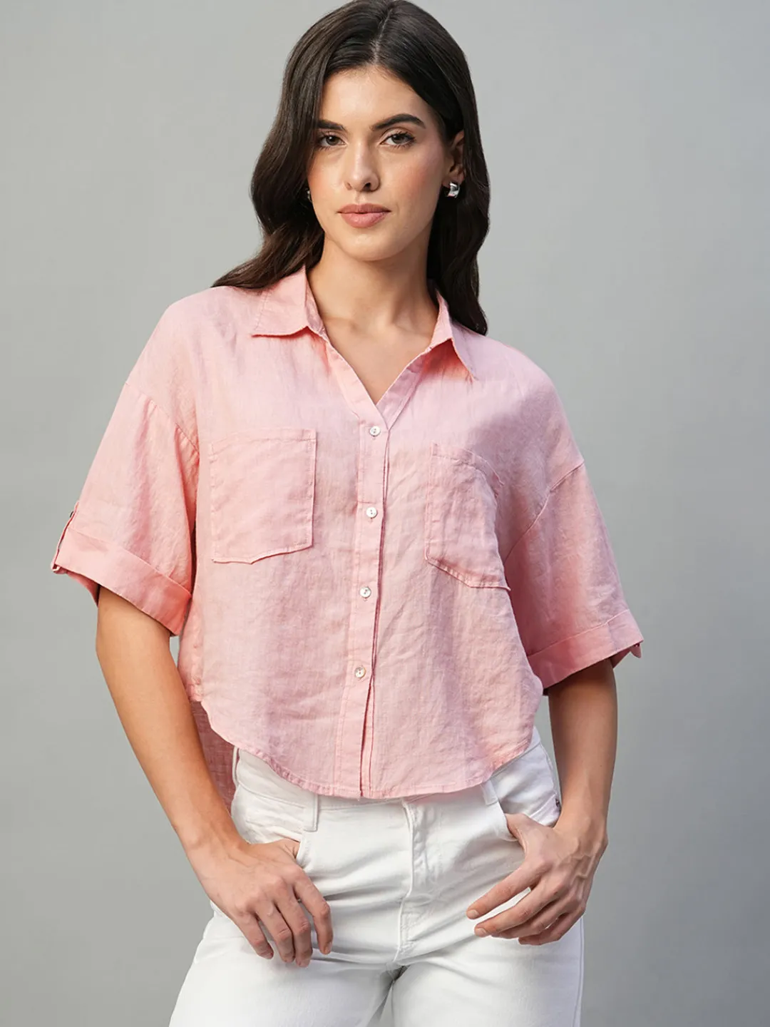 Women Cottonworld Tops & Shirts | Tops & Shirts^Women's 100% Linen Boxy Fit Blouse
