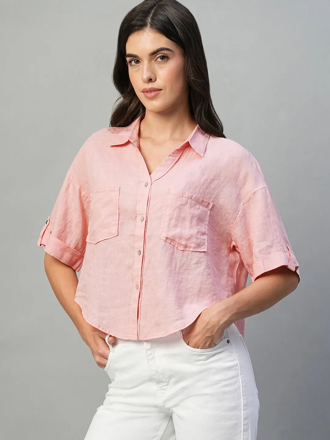 Women Cottonworld Tops & Shirts | Tops & Shirts^Women's 100% Linen Boxy Fit Blouse