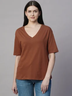 Women Cottonworld V-Neck | Regular Fit^Women's 100% Cotton Regular Fit Tshirt