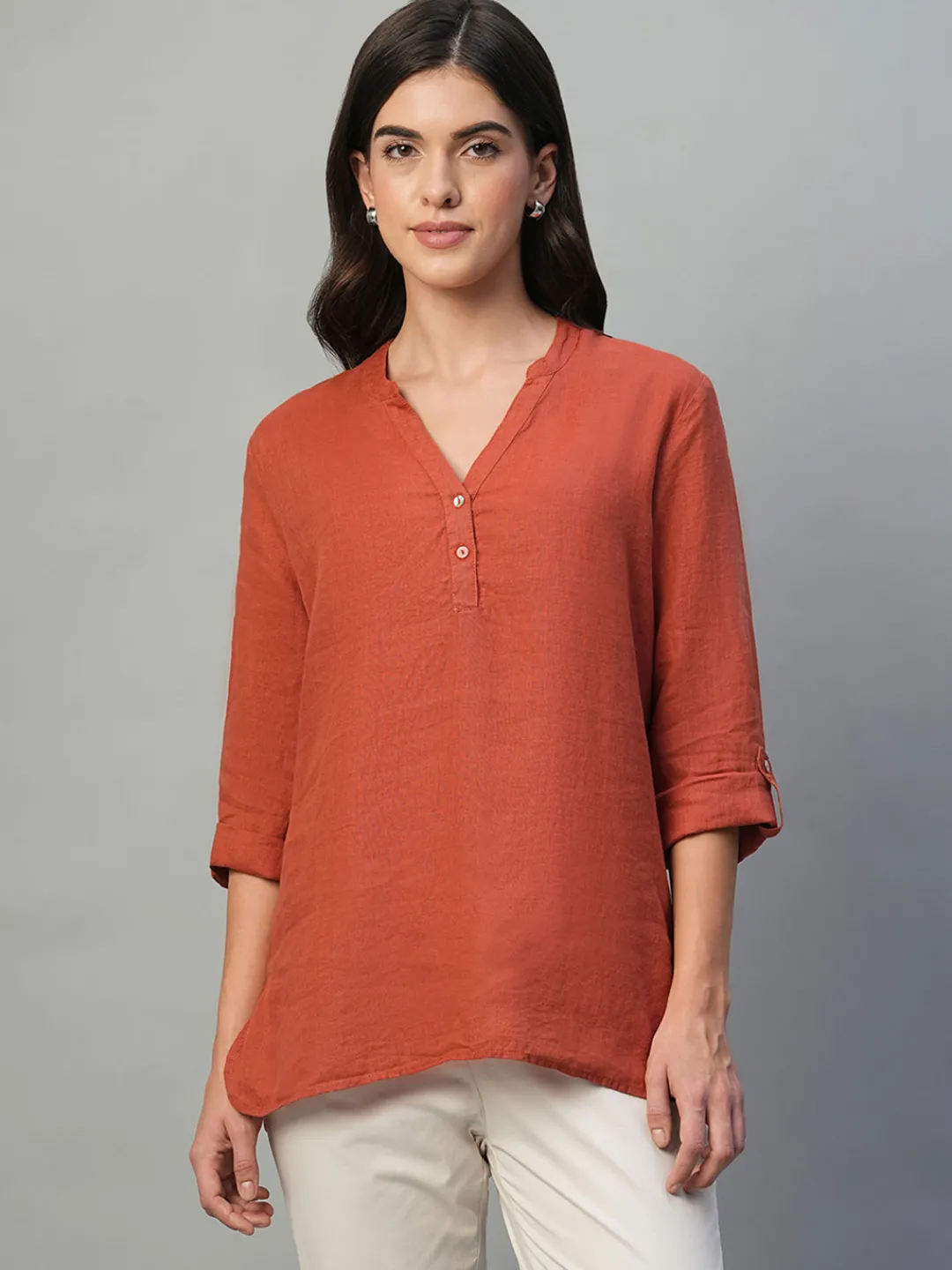 Women Cottonworld Tops & Shirts | Tops & Shirts^Women's 100% Linen Regular Fit Blouse