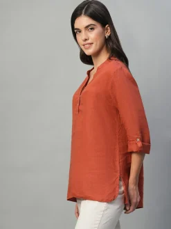 Women Cottonworld Tops & Shirts | Tops & Shirts^Women's 100% Linen Regular Fit Blouse