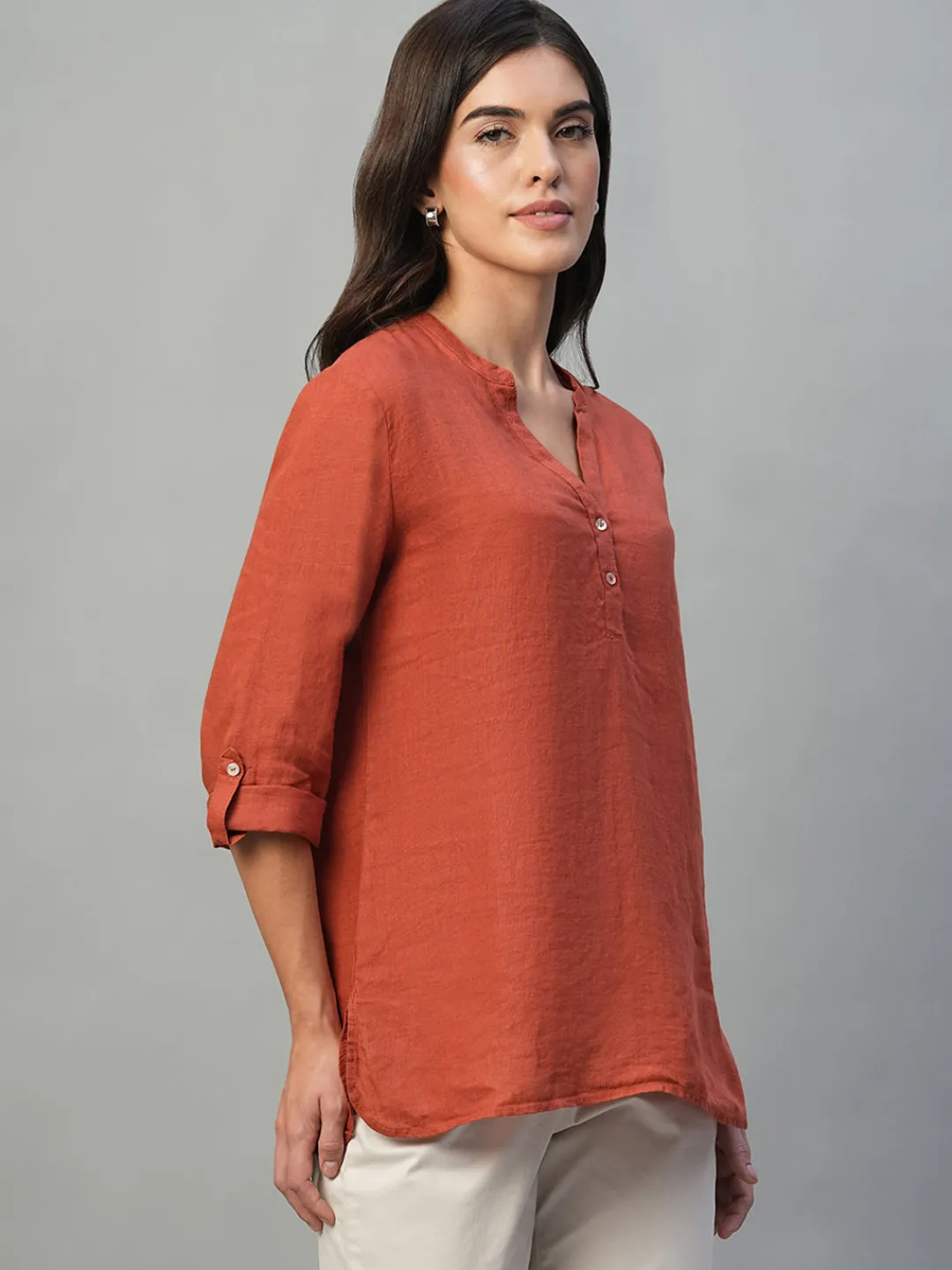Women Cottonworld Tops & Shirts | Tops & Shirts^Women's 100% Linen Regular Fit Blouse