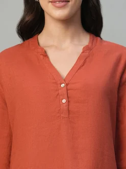 Women Cottonworld Tops & Shirts | Tops & Shirts^Women's 100% Linen Regular Fit Blouse