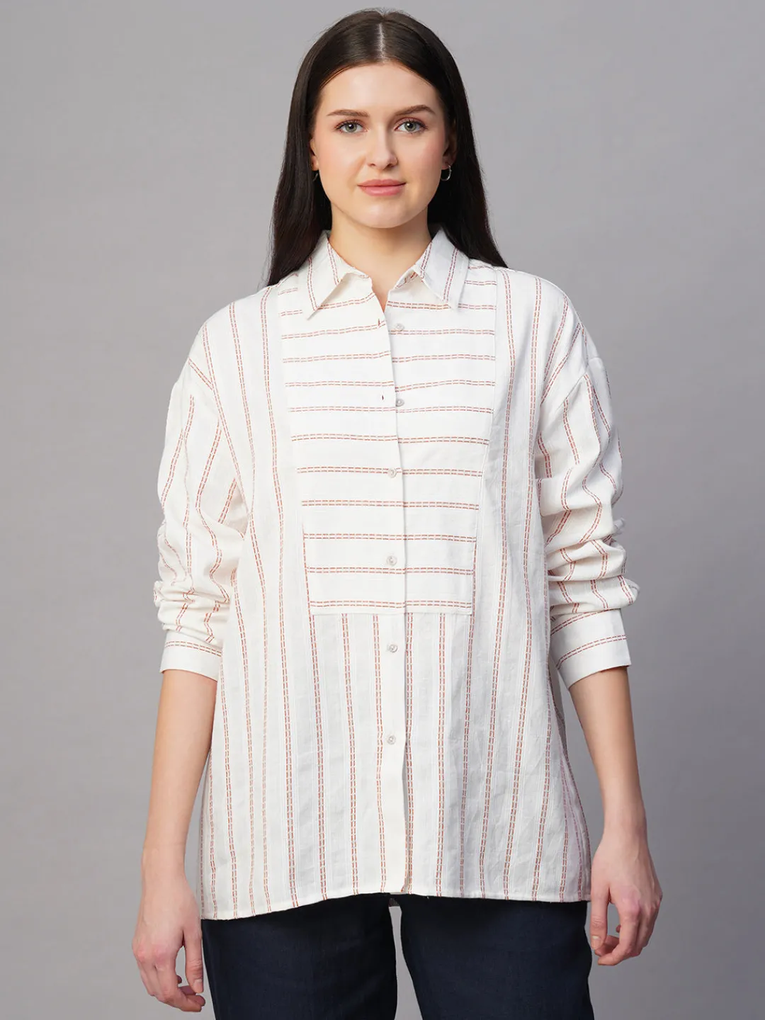 Women Cottonworld Tops & Shirts | Tops & Shirts^Women's al Cotton Linen Boxy Fit Blouse
