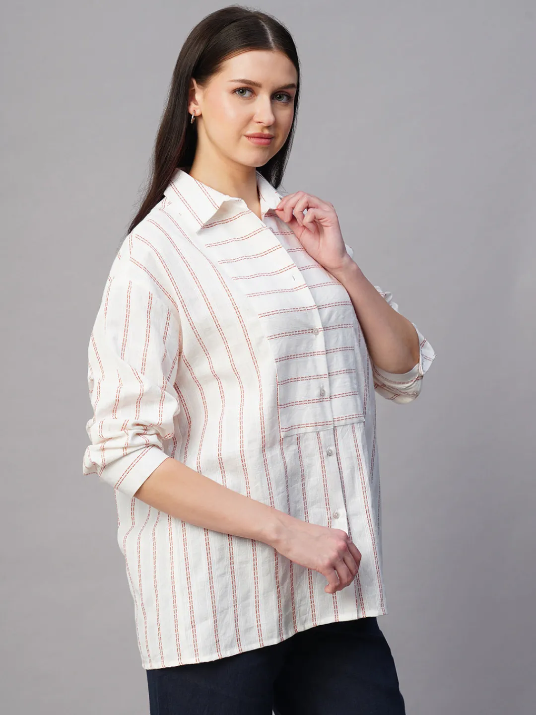Women Cottonworld Tops & Shirts | Tops & Shirts^Women's al Cotton Linen Boxy Fit Blouse