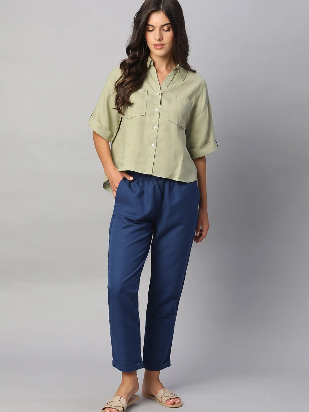 Women Cottonworld Tops & Shirts | Tops & Shirts^Women's 100% Linen Boxy Fit Blouse