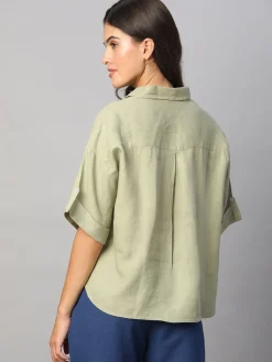 Women Cottonworld Tops & Shirts | Tops & Shirts^Women's 100% Linen Boxy Fit Blouse