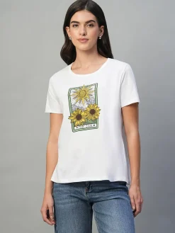 Women Cottonworld Round Neck | Regular Fit^Women's 100% Cotton Regular Fit Tshirt