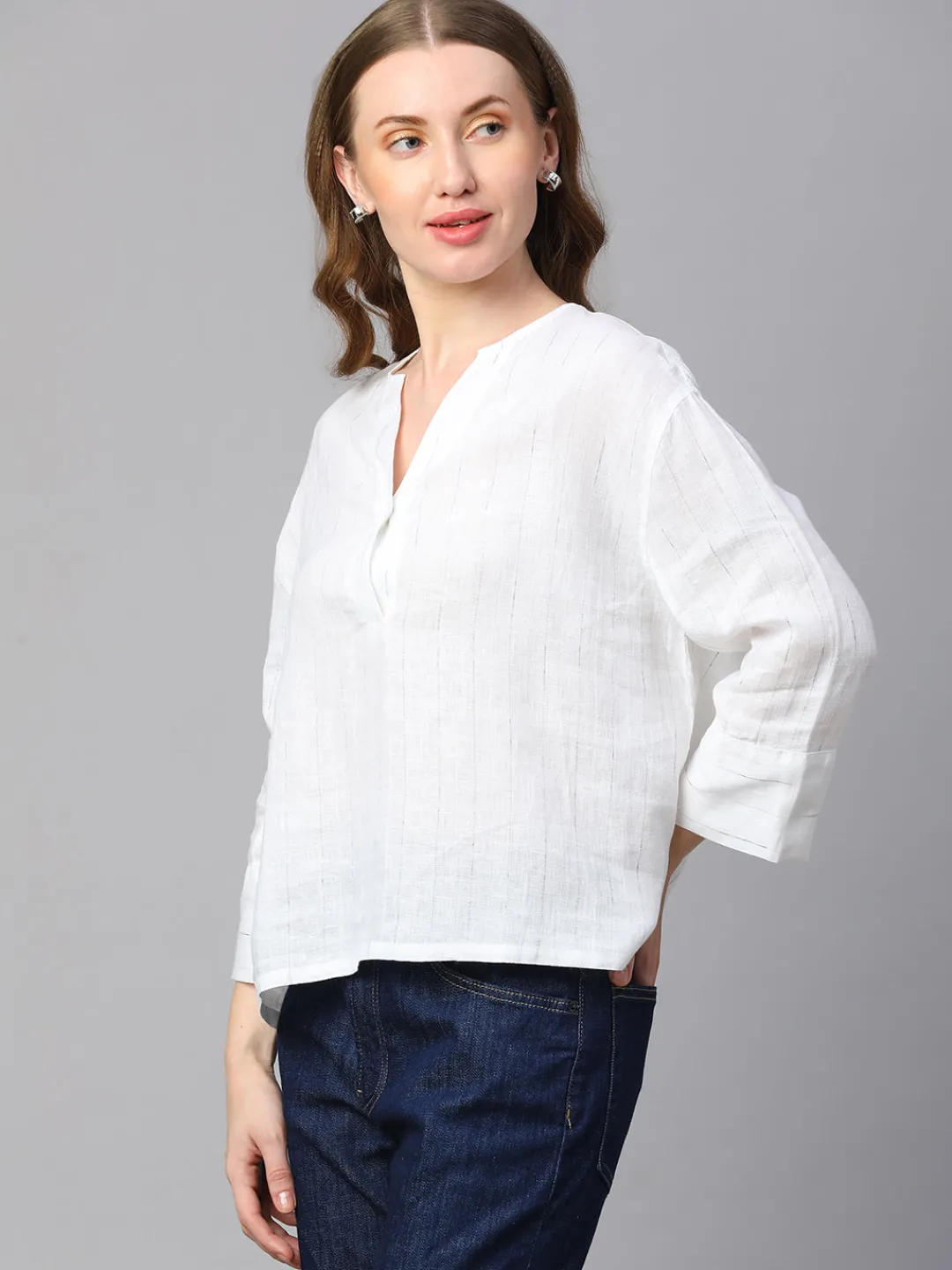 Women Cottonworld Tops & Shirts | Tops & Shirts^Women's 100% Linen Boxy Fit Blouse