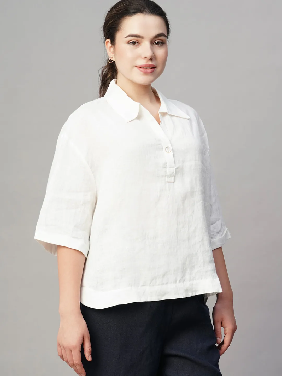 Women Cottonworld Tops & Shirts | Tops & Shirts^Women's 100% Linen Boxy Fit Blouse