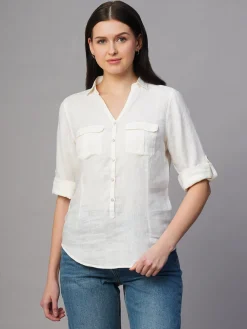 Women Cottonworld Tops & Shirts | Tops & Shirts^Women's 100% Linen Regular Fit Blouse