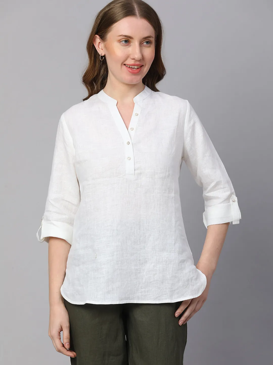 Women Cottonworld Tops & Shirts | Tops & Shirts^Women's 100% Linen Regular Fit Blouse