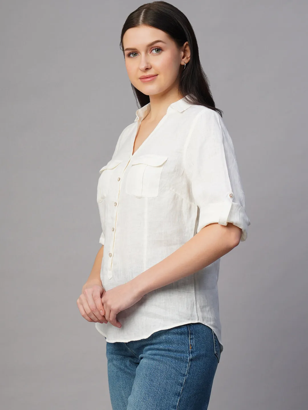 Women Cottonworld Tops & Shirts | Tops & Shirts^Women's 100% Linen Regular Fit Blouse