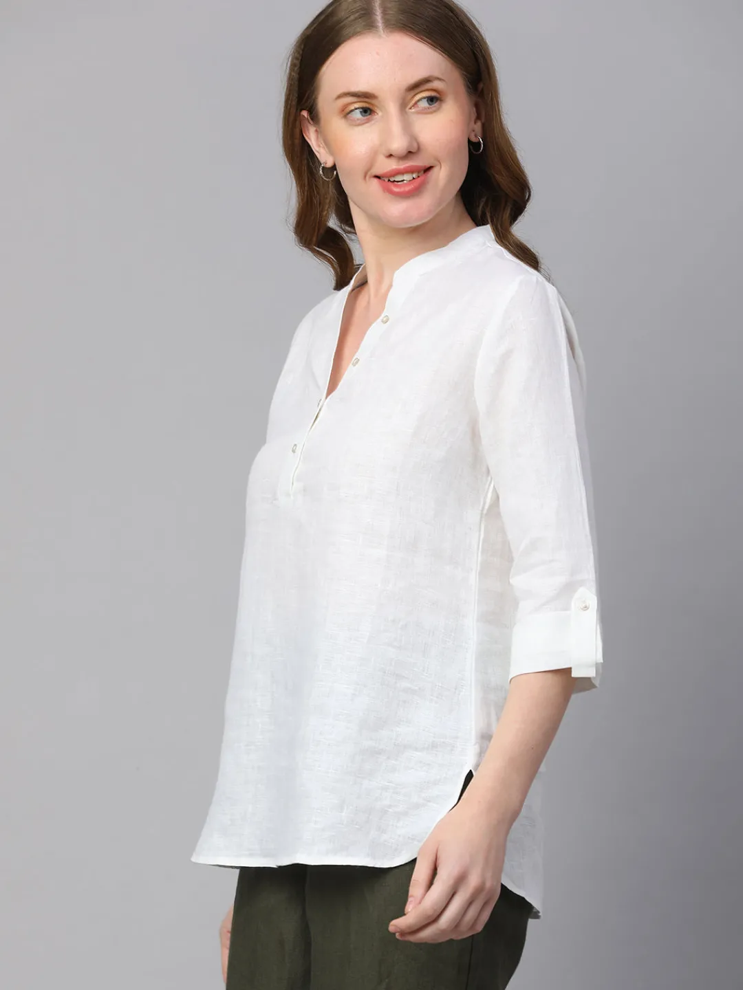 Women Cottonworld Tops & Shirts | Tops & Shirts^Women's 100% Linen Regular Fit Blouse
