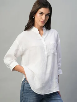 Women Cottonworld Tops & Shirts | Tops & Shirts^Women's 100% Linen Regular Fit Blouse