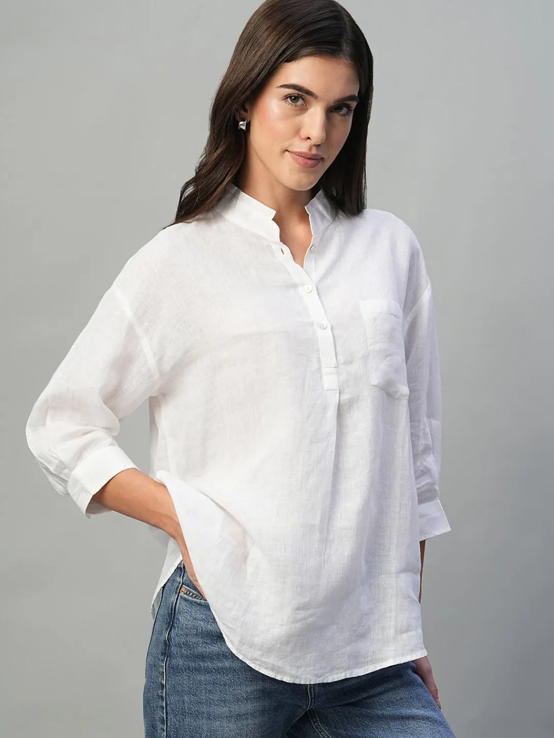 Women Cottonworld Tops & Shirts | Tops & Shirts^Women's 100% Linen Regular Fit Blouse