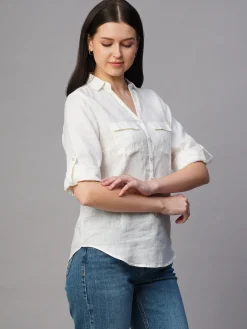 Women Cottonworld Tops & Shirts | Tops & Shirts^Women's 100% Linen Regular Fit Blouse