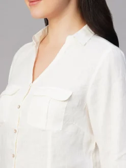 Women Cottonworld Tops & Shirts | Tops & Shirts^Women's 100% Linen Regular Fit Blouse
