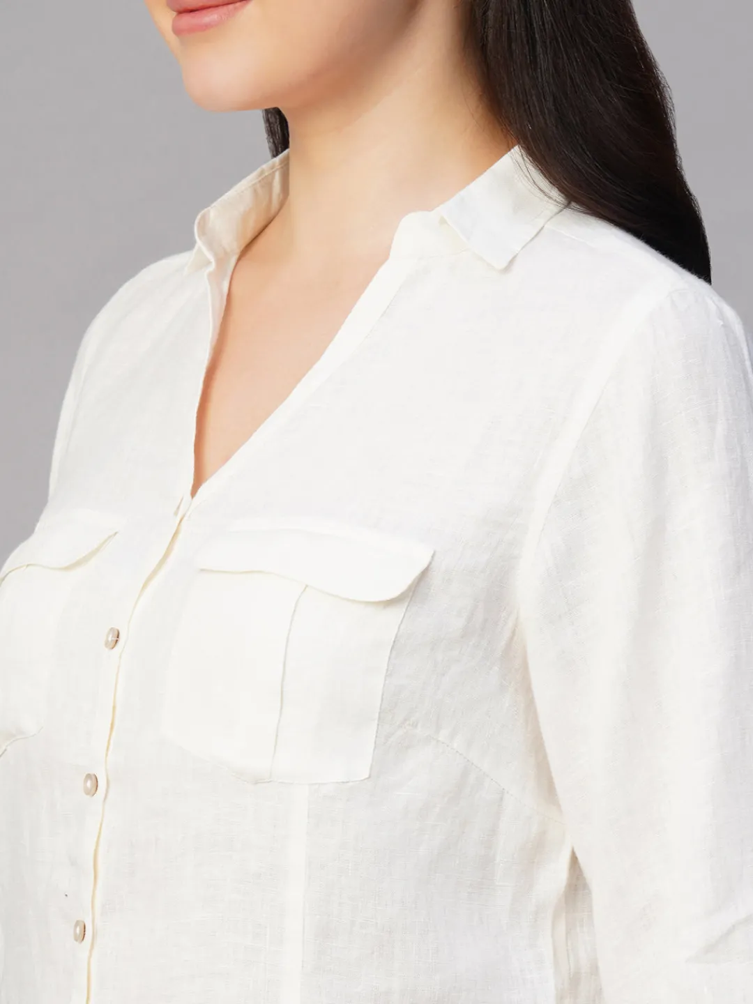 Women Cottonworld Tops & Shirts | Tops & Shirts^Women's 100% Linen Regular Fit Blouse