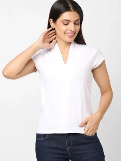 Women Cottonworld V-Neck^Women's Cotton Elastane Slim Fit Tshirt