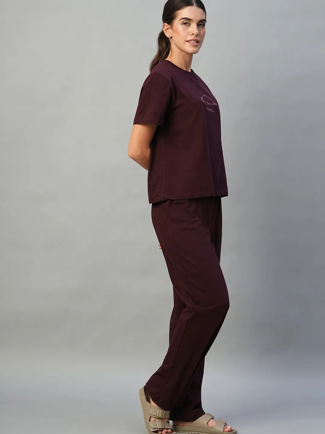 Women Cottonworld Loungewear^Women's 100% Cotton Regular Fit Knit Tshirt-Pyjama Set