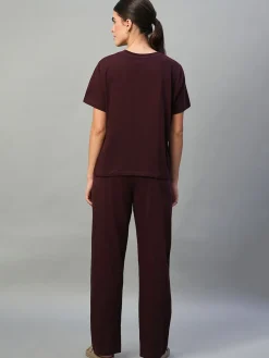 Women Cottonworld Loungewear^Women's 100% Cotton Regular Fit Knit Tshirt-Pyjama Set