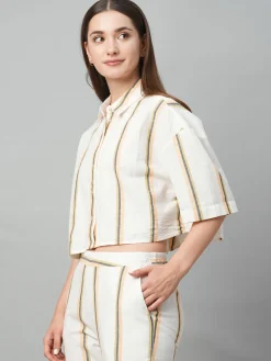 Women Cottonworld Tops & Shirts | Tops & Shirts^Women's Yellow Striped Linen Top